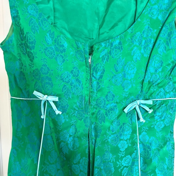 Vintage Kay Selig Elegant Printed Green Sleeveless Dress - Picture 4 of 5